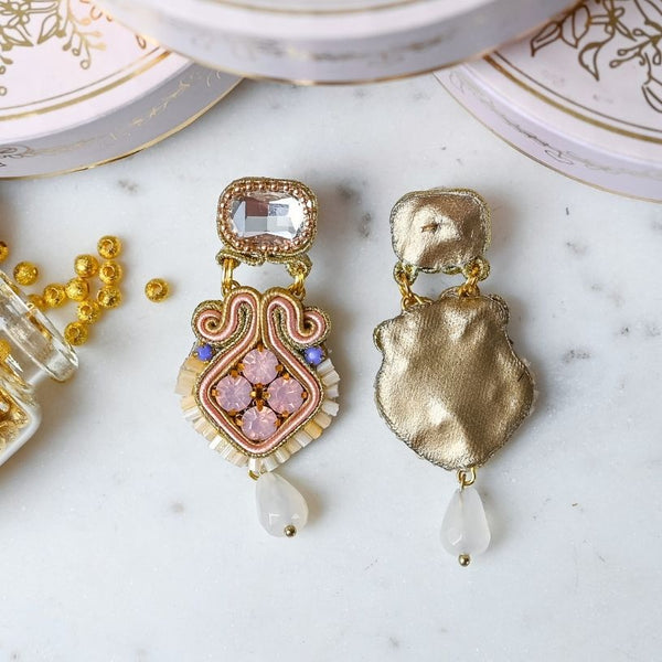 Vorbestellbar - Schlichte Soutache-Ohrringe in Rosa und Champagner