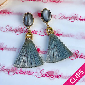 Vergoldete Ohrringe mit grauer Quaste von AmuseToi als Ohrclips