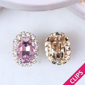 Ovale Ohrclips aus Glas-Kristallen in Rosa