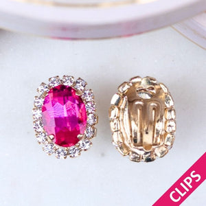 Ovale Ohrclips aus Glas-Kristallen in Pink