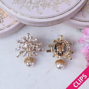 Große funkelnde Glas-Kristall-Ohrclips mit Perle