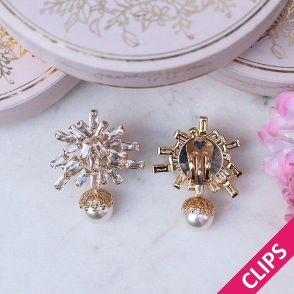 Große funkelnde Glas-Kristall-Ohrclips mit Perle