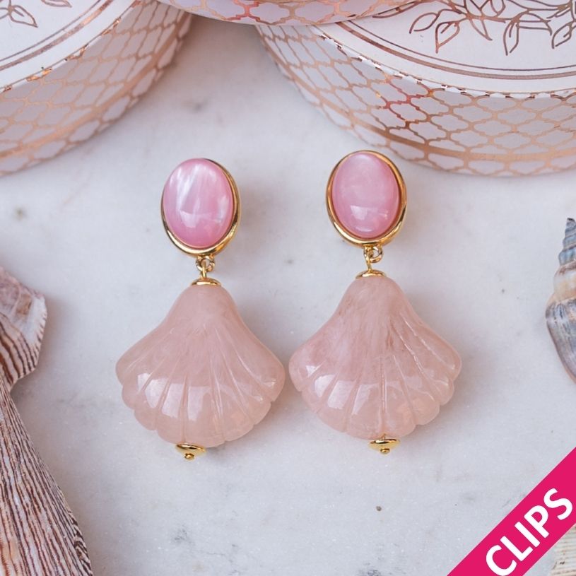 Sommerliche Muschel-Ohrclips in Rosatönen