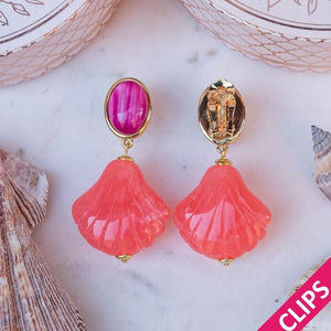 Sommerliche Muschel-Ohrclips in Pink und Grapefruitpink