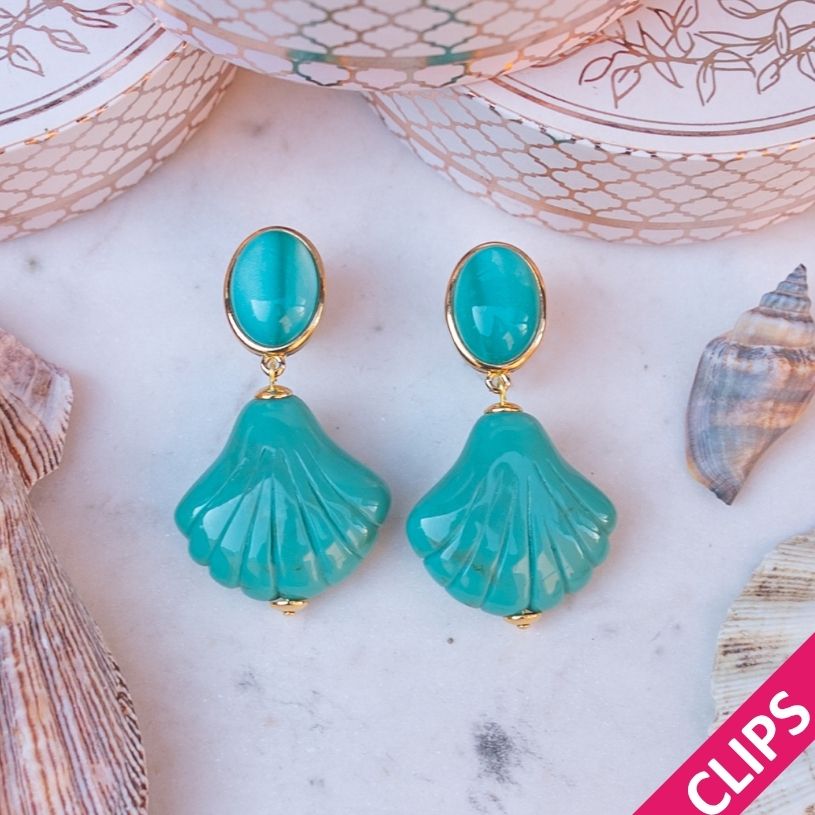 Sommerliche Muschel-Ohrclips in Türkis