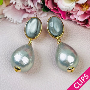 Graue Ohrclips mit grauem Baumwolltropfen von AmuseToi