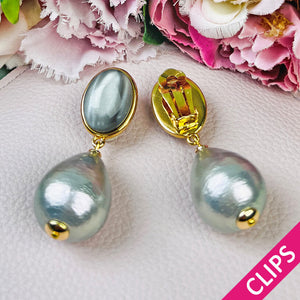 Graue Ohrclips mit grauem Baumwolltropfen von AmuseToi