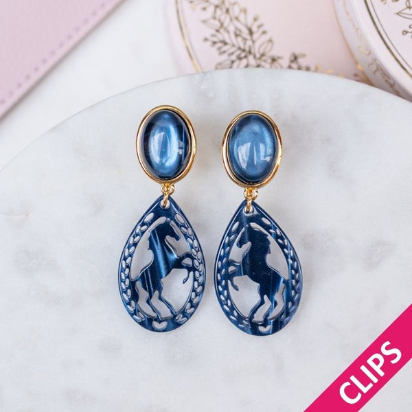 Pferde-Ohrclips in Dunkelblau von AmuseToi