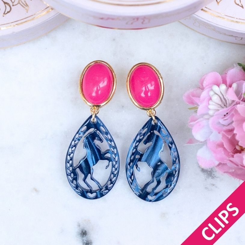 Pferde-Ohrclips in Pink und Dunkelblau von AmuseToi