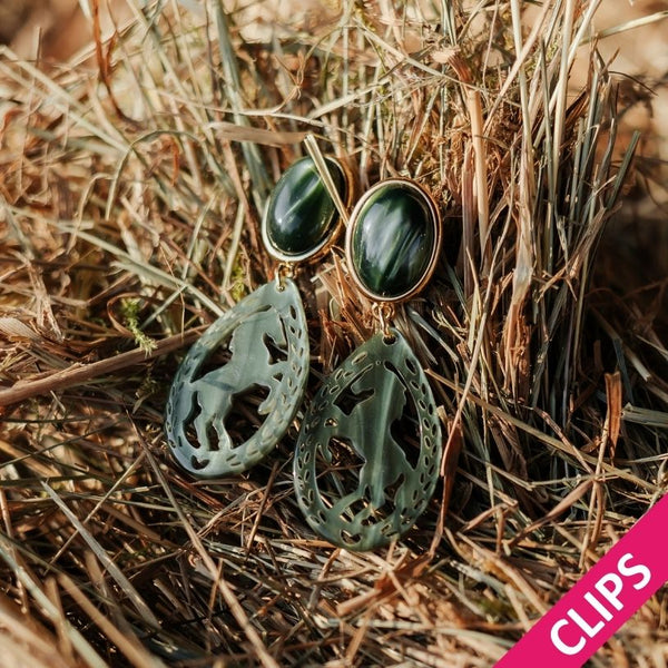 Pferde-Ohrclips in Silbergrün von AmuseToi