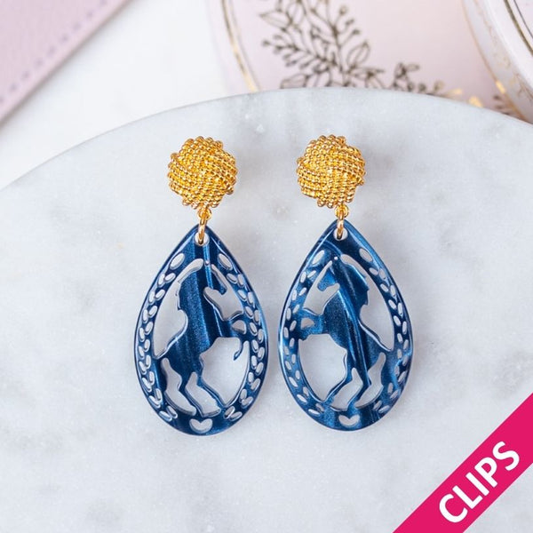 Vergoldete Knoten-Pferde-Ohrclips in Dunkelblau von AmuseToi