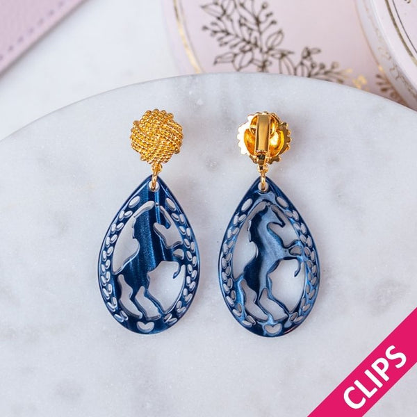 Vergoldete Knoten-Pferde-Ohrclips in Dunkelblau von AmuseToi