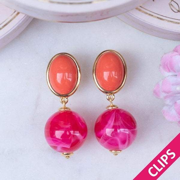 Stilvolle Kugel-Ohrclips in Orange und Pink