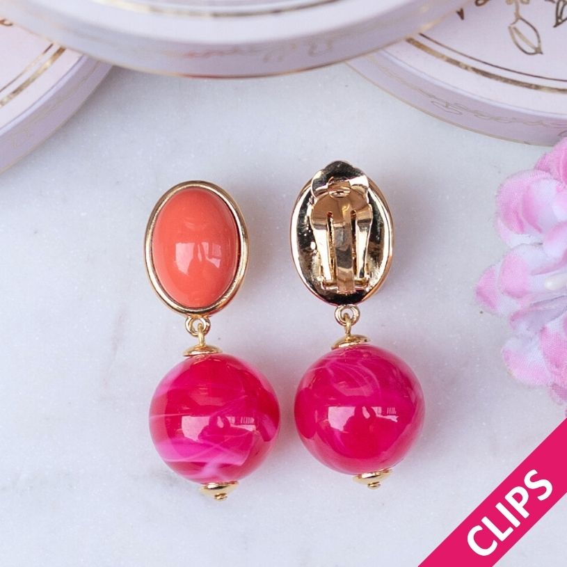 Stilvolle Kugel-Ohrclips in Orange und Pink