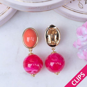 Stilvolle Kugel-Ohrclips in Orange und Pink