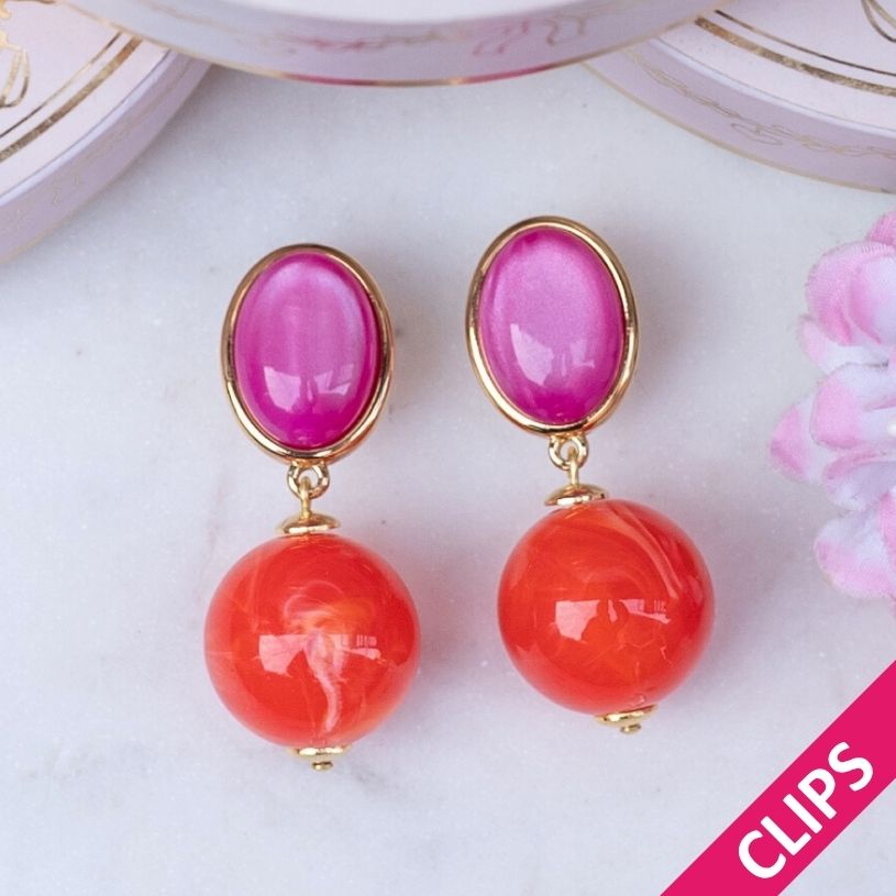 Stilvolle Kugel-Ohrclips in Pink und Orange