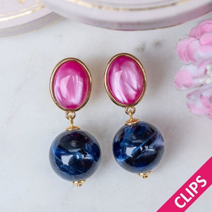 Stilvolle Kugel-Ohrclips in Pink und Dunkelblau