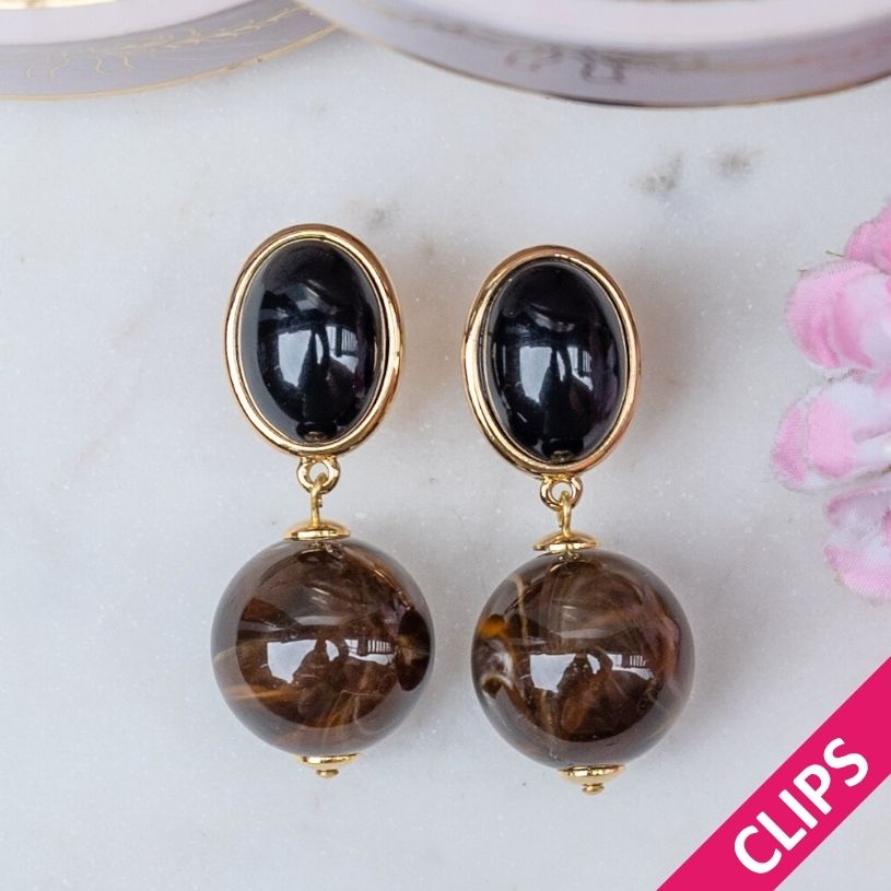 Stilvolle Kugel-Ohrclips in Schwarz und Braun
