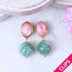 Stilvolle Kugel-Ohrclips in Rosa und Jadegrün
