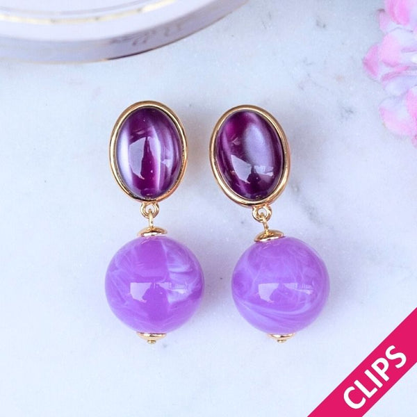 Stilvolle Kugel-Ohrclips in Violett und Flieder