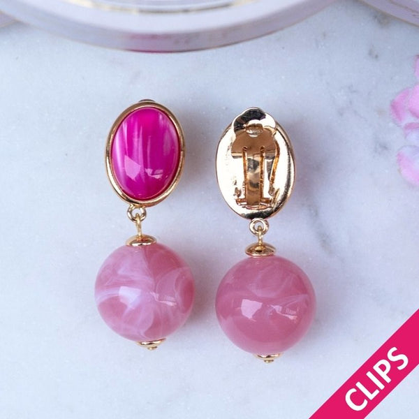 Stilvolle Kugel-Ohrclips in Pink und Rosa