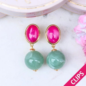 Stilvolle Kugel-Ohrclips in Pink und Jadegrün