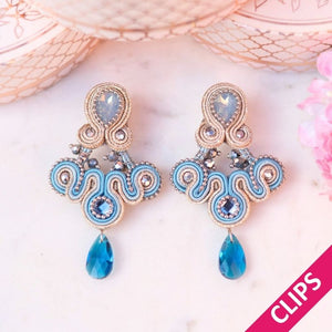 Modische Soutache-Ohrclips in Blau und Silber