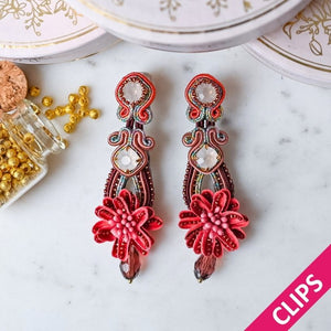 Vorbestellbar - Verspielte Soutache-Ohrclips in Rot und Brauntönen