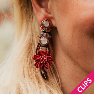 Vorbestellbar - Verspielte Soutache-Ohrclips in Rot und Brauntönen