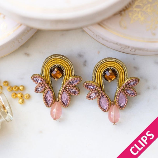 Vorbestellbar - Modische Soutache-Ohrclips in Gelb und Rosa