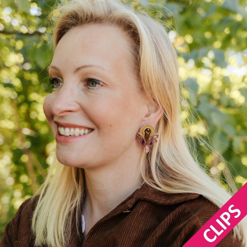 Vorbestellbar - Modische Soutache-Ohrclips in Gelb und Rosa