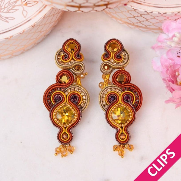Elegante Soutache-Ohrclips in Braun und Gold