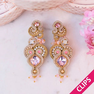 Elegante Soutache-Ohrclips in Champagner, Gold und Rosa