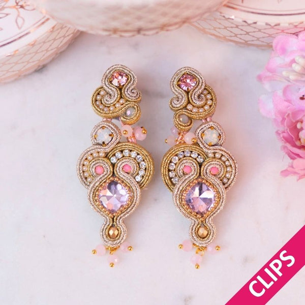Elegante Soutache-Ohrclips in Champagner, Gold und Rosa