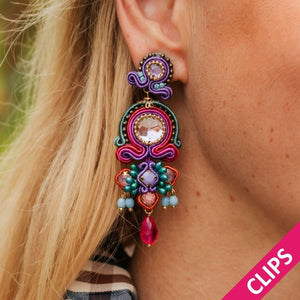 Vorbestellbar - Farbenfrohe Soutache-Ohrclips in Pink, Grün, Blau und Violett