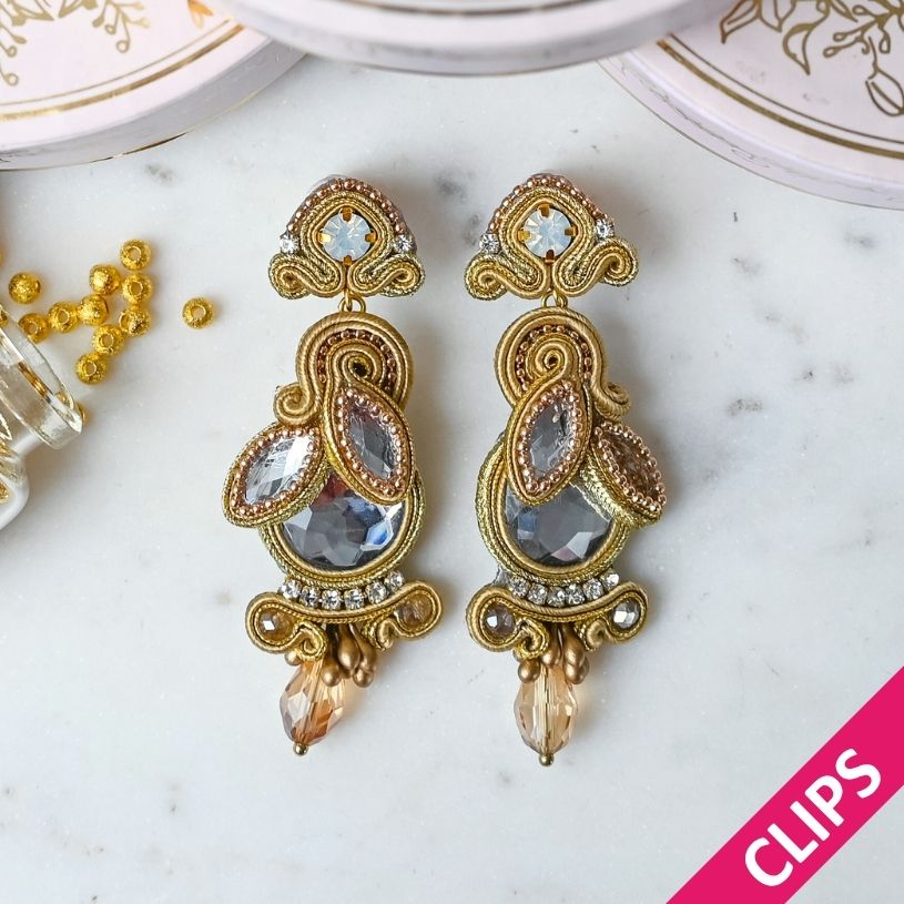Vorbestellbar - Filigrane Soutache-Ohrclips in Champagner