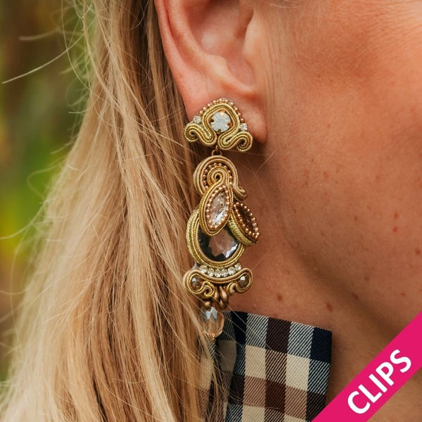 Vorbestellbar - Filigrane Soutache-Ohrclips in Champagner