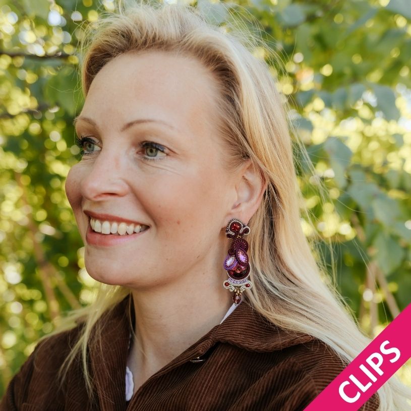 Vorbestellbar - Filigrane Soutache-Ohrclips in Dunkelrot