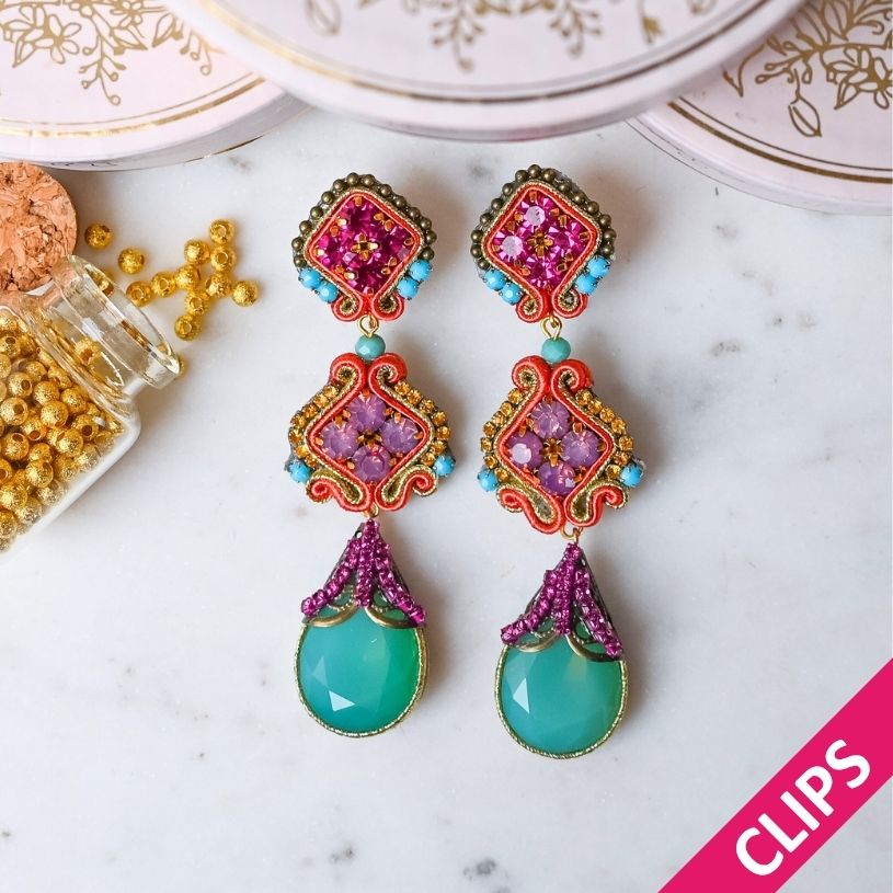 Vorbestellbar - Leuchtende Soutache-Ohrclips in Pink, Türkis, Blau und Orange