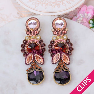 Raffinierte Soutache-Ohrclips in Violett, Rosa und Braun