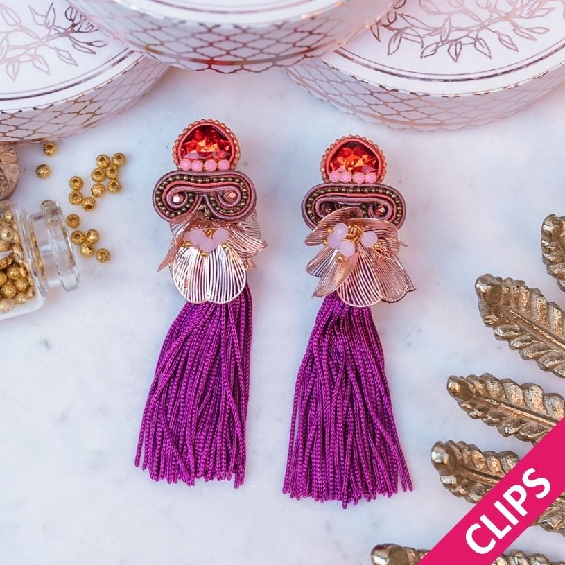 Quasten-Soutache-Ohrclips in Orange, Rosa und Pink