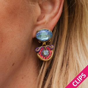 Vorbestellbar - Kleine Soutache-Ohrclips in Blau, Pink und Violett
