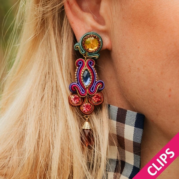 Vorbestellbar - Edle Soutache-Tropfenohrclips in bunten Farben