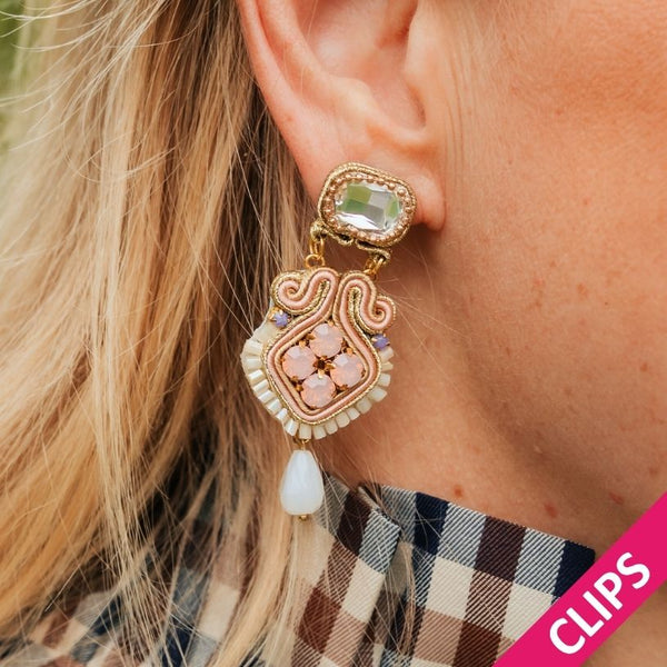 Vorbestellbar - Schlichte Soutache-Ohrclips in Rosa und Champagner