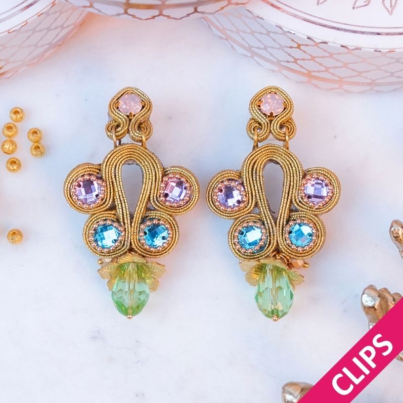 Stilbewusste Soutacheohrclips in Gold, Rosa, Flieder, Blau und Türkis