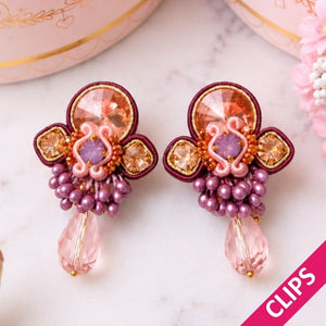 Zeitlose Soutache-Ohrclips in Violett und Rosa