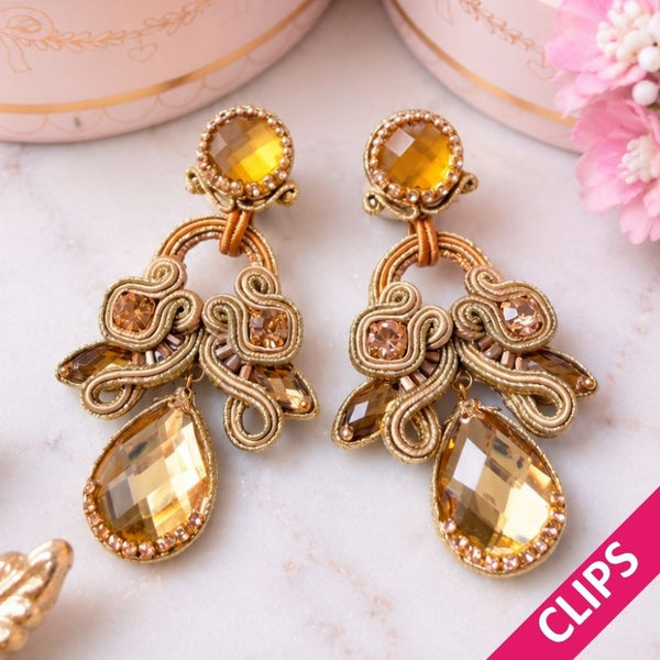 Hochwertige Soutache-Ohrclips in Goldtönen