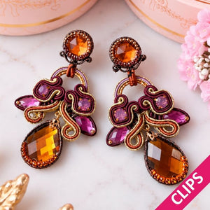 Hochwertige Soutache-Ohrclips in Violett und Braun