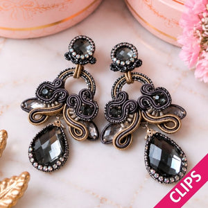 Hochwertige Soutache-Ohrclips in Silbertönen