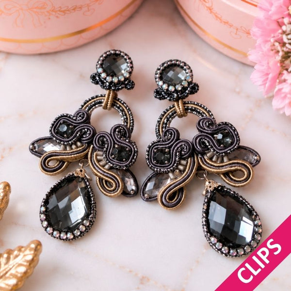 Hochwertige Soutache-Ohrclips in Silbertönen